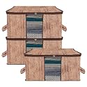 Kuber Industries Pack of 3 - Clothes Storage Bags | Large - Under-Bed Storage Bag | Foldable Blanket Storage Box For Comforter, Saree | Zipper &amp; Handle Cloth Organizer | Wooden Texture - Brown