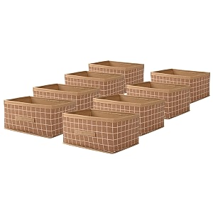 kuber industries pack of 8 foldable multi-purpose cloth organizer for storage with drawing handle  durable organisers storage box for clothestoys  check design - beige