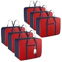 Kuber Industries Pack of 8 Nylon 35L Small Underbed Storage Box | Blanket Storage Bags/Cover Double Bed Storage Containers | Dustproof Storage Bag for Clothes, Documents, Books, Toys | Red &amp; Blue