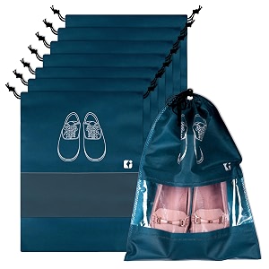 kuber industries pack of 8 shoe bags  shoe bags for travel  non-woven shoe storage bags  storage organizers set  shoe cover with transparent window  shoe dori cover  navy blue