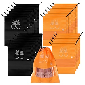 kuber industries pack of 24 shoe bags  shoe bags for travel  non-woven shoe storage bags  storage organizers set  shoe cover with transparent window  shoe dori cover  black amp orange