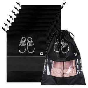 kuber industries pack of 8 shoe bags for travel  non-woven storage organizers set  cover with transparent window and dori  black