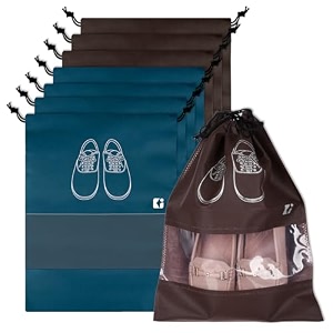 kuber industries pack of 10 shoe bags  shoe bags for travel  non-woven shoe storage bags  storage organizers set  shoe cover with transparent window  shoe dori cover  beige amp coffee