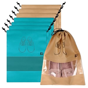kuber industries pack of 8 shoe bags  shoe bags for travel  non-woven shoe storage bags  storage organizers set  shoe cover with transparent window  shoe dori cover  green amp beige