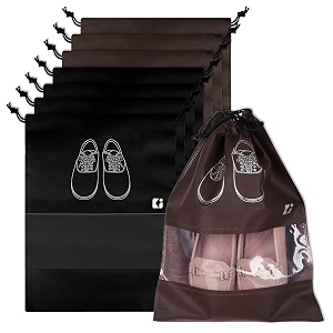 kuber industries pack of 8 shoe bags  shoe bags for travel  non-woven shoe storage bags  storage organizers set  shoe cover with transparent window  shoe dori cover  black amp coffee