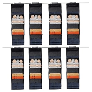 kuber industries shoe stoarge rack  4 shelf closet hanging organizer  foldable wardrobe storage for cloth toys  dress shelf for clothes with velcro  plain  black