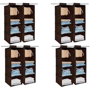 kuber industries shoe stoarge rack  4 shelf closet hanging organizer  foldable wardrobe storage for cloth toys  dress shelf for clothes with velcro  plain  brown