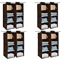 Kuber Industries Shoe Stoarge Rack | 4 Shelf Closet Hanging Organizer | Foldable Wardrobe Storage For Cloth, Toys | Dress Shelf For Clothes with Velcro | Plain | Brown