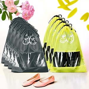 kuber industries pack of 8 travel shoe organizer  storage bags  travel carrying bag  storage organizers set  shoe cover with transparent window  shoe dori cover  yellow amp gray