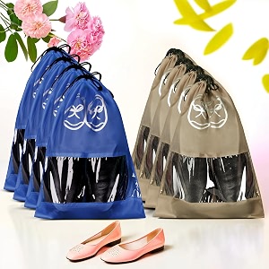 kuber industries pack of 8 travel shoe organizer  storage bags  travel carrying bag  storage organizers set  shoe cover with transparent window  shoe dori cover  brown amp royal blue
