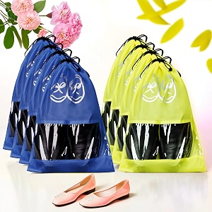 kuber industries pack of 8 travel shoe organizer  storage bags  travel carrying bag  storage organizers set  shoe cover with transparent window  shoe dori cover  yellow amp royal blue