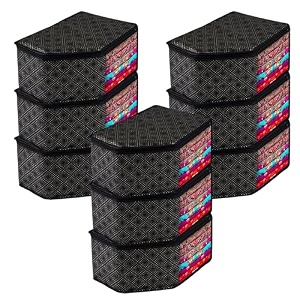 kuber industries pack of 9 blouse cover  golden-dot  clothes storage bag  wardrobe organiser with zipper  side transparent blouse organizer  blouse protector bag  black