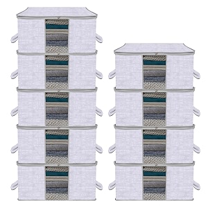 kuber industries pack of 3 non woven underbed storage organizer  storage bags for clothes blanket  clothes storage bag for with handle amp visible window  jute printed - grey