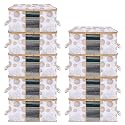Kuber Industries Pack of 9 Non Woven Underbed Storage Organizer | Storage Bags For Clothes, Blanket | Clothes Storage Bag For with Handle &amp; Visible Window | Gola Print - White
