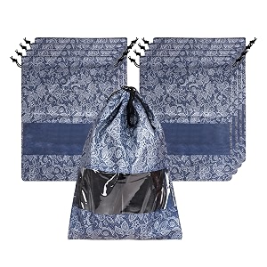 kuber industries pack of 9 shoe bag for travel  drawstring footwear pouches amp toiletries packing bagscovers for travelling  flowers - navy blue