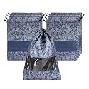 Kuber Industries Pack of 9 Shoe Bag for Travel | Drawstring Footwear Pouches &amp; Toiletries Packing Bags/Covers for Travelling | Flowers - Navy Blue