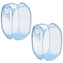 Kuber Industries Pack of 2 Unwashed Clothes Storage Basket | Foldable Laundry Basket for Clothes | Mesh Laundry Bag | Collapsible &amp; Portable | 20 LTR | Blue