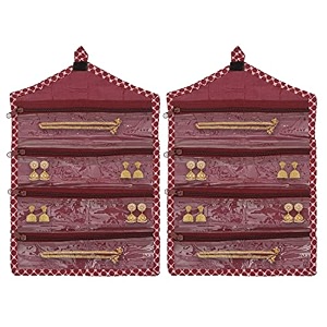 kuber industries parachute hanging organizer for jewellery makup brush cosmetic item stationery amp small accessories with 4 transprant zipper pocket- pack of 2 maroon