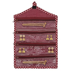 kuber industries parachute hanging organizer for jewellery makup brush cosmetic item stationery amp small accessories with 4 transprant zipper pocket maroon
