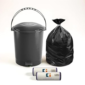 kuber industries pedal dustbin amp garbage bag combo for kitchen home office  10 l dustbin with disposable bags 19x21 in black - 2 roll grey
