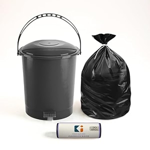 kuber industries pedal dustbin amp garbage bag combo for kitchen home office  10 l dustbin with disposable bags 19x21 in black - 1 roll grey