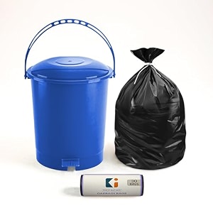 kuber industries pedal dustbin amp garbage bag combo for kitchen home office  10 l dustbin with disposable bags 19x21 in black - 1 roll blue