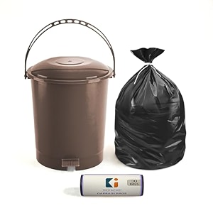 kuber industries pedal dustbin amp garbage bag combo for kitchen home office  10 l dustbin with disposable bags 19x21 in black - 1 roll brown