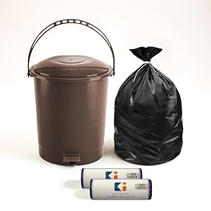 kuber industries pedal dustbin amp garbage bag combo for kitchen home office  10 l dustbin with disposable bags 19x21 in black - 2 roll brown
