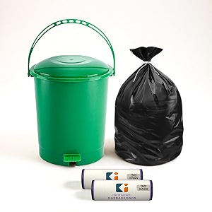 kuber industries pedal dustbin amp garbage bag combo for kitchen home office  10 l dustbin with disposable bags 19x21 in black - 2 roll green