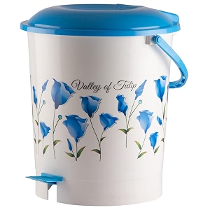 kuber industries floral printed plastic pedal dustbin for home kitchen office bathroom with handle 10 litre blue-47km0760
