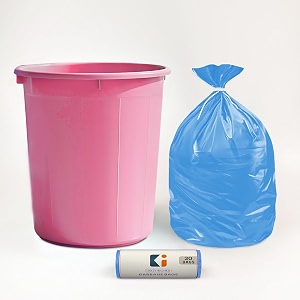 kuber industries dustbin and garbage bag set  10 l open waste bin with blue - 1 roll 19x21 inch disposable bags for home kitchen office  pink