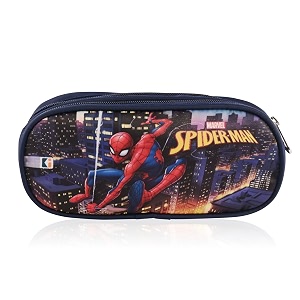kuber industries pencil pouch  multi-purpose travel pouch  multi utility stationery pouch  2 compartments geometry box  lightweight storage pouch  marvel spider-man city of heros  blue