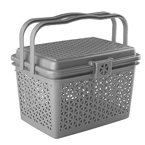 kuber industries picnic basket with lid and handle  food basket for travelling  plastic storage basket  shopping basket  small  grey