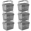 Kuber Industries Pack of 6 Picnic Basket with Lid and Handle | Food Basket for Travelling | Plastic Storage Basket | Shopping Basket | Small | Grey