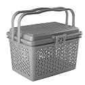 Kuber Industries Picnic Basket with Lid and Handle | Large Plastic Storage Basket | Grey