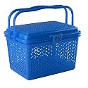 Kuber Industries Picnic Basket with Lid and Handle | Food Storage Basket for Travelling for Shopping | Large | Blue, Rectangular