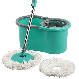 kuber industries plastic spin mop bucket  extendable handle moppers for cleaning floor with 2 refills  360 floor cleaner mopping machine set for home amp office  pocha stick - mint green