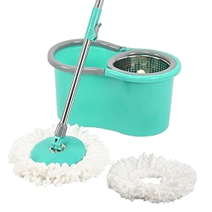 kuber industries plastic spin mop bucket  extendable handle moppers for cleaning floor with 2 refills  360 floor cleaner mopping machine set for home amp office  pocha stick - mint green