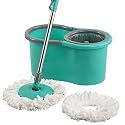Kuber Industries Plastic Spin Mop Bucket | Extendable Handle Moppers for Cleaning Floor with 2 Refills | 360° Floor Cleaner Mopping Machine Set for Home &amp; Office | Pocha Stick - (Mint Green)