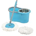 Kuber Industries Plastic Spin Mop with Stainless Steel Wringer | Big Bucket Moppers for Cleaning Floor, 2 Refills | 360° Floor Cleaner Mopping Set for Home &amp; Office | Pocha Stick - (Blue)