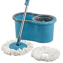 Kuber Industries Plastic Spin Mop Bucket | Extendable Handle Moppers for Cleaning Floor with 2 Refills | 360° Floor Cleaner Mopping Machine Set for Home &amp; Office | Pocha Stick - (Blue)