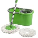 Kuber Industries Plastic Spin Mop with Stainless Steel Wringer | Big Bucket Moppers for Cleaning Floor, 2 Refills | 360° Floor Cleaner Mopping Set for Home &amp; Office | Pocha Stick - (Green)