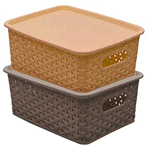 kuber industries plastic 2 pieces big size multipurpose solitaire storage basket with lid multi - ctktc024953