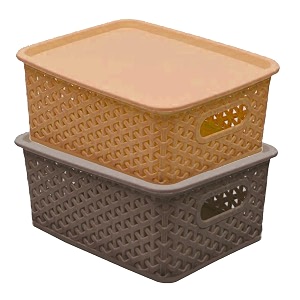 kuber industries plastic 2 pieces small size multipurpose solitaire storage basket with lid multi-ctktc025449