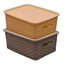 Kuber Industries Plastic 2 Pieces Small Size Multipurpose Solitaire Storage Basket with Lid (Multi)-CTKTC025449