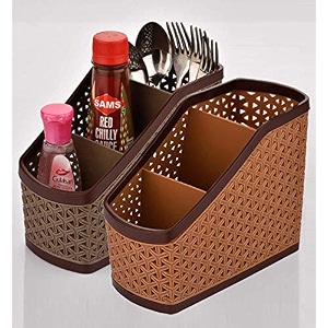 kuber industries plastic 2 pieces multi-purpose compact desk storage organizer stationary box for case pen pencil holder plastic cosmetics make up organizer containerbrown amp beige-kubmart3238