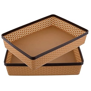 kuber industries plastic 2-piece solitaire stationary office file amp document tray - a4 paperletterfolder holder desk organizer brown ctktc043773