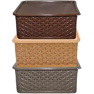 kuber industries plastic 3 pieces big medium small size multipurpose solitaire storage basket with lid multi -ctltc10912 standard