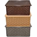 Kuber Industries Plastic 3 Pieces Big Medium Small Size Multipurpose Solitaire Storage Basket with Lid (Multi) -CTLTC10912, Standard