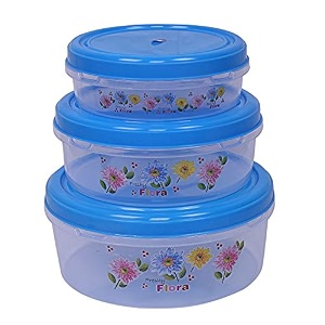 kuber industries plastic 3 pieces papad kitchen container set 1000 2000 and 3000 ml blue -ctltc12620 standard
